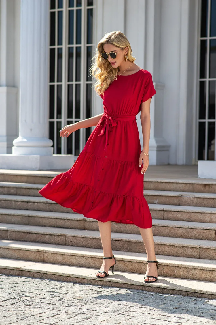 Summer Dress Women Elegant Fashion Solid Cake Dress Pleated Short Sleeve O Neck Women Clothing Knee-Length Princess Party Dress
Summer Dress Women Elegant Fashion Solid Cake Dress Pleated Short Sleeve O Neck Women Clothing Knee-Length Princess Party Dress