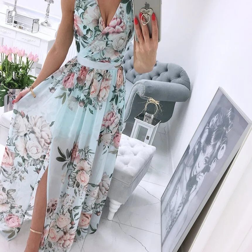 2021 new product hot chiffon print dress slit dress skirt maxi dresses for women summer Chic woman
2021 new product hot chiffon print dress slit dress skirt maxi dresses for women summer Chic woman