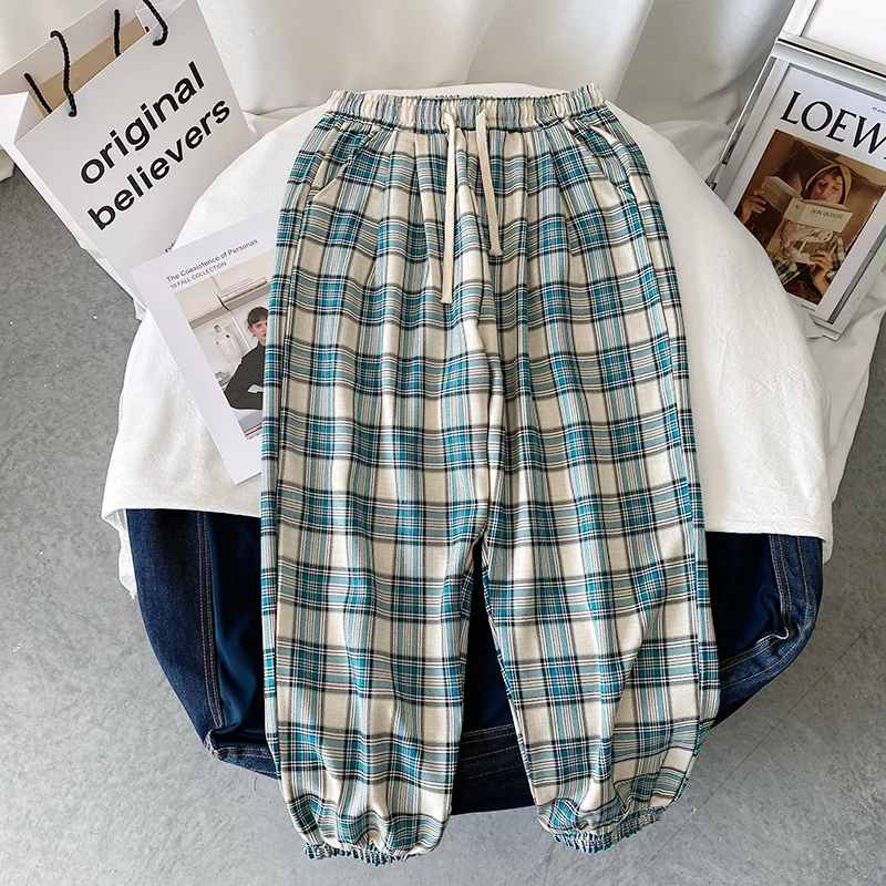New Men's Plaid Pants Casual Loose Cotton Straight Men's Pants Elastic Waist Men's Girdle Pants Fashion Street Harem Pants
New Men's Plaid Pants Casual Loose Cotton Straight Men's Pants Elastic Waist Men's Girdle Pants Fashion Street Harem Pants