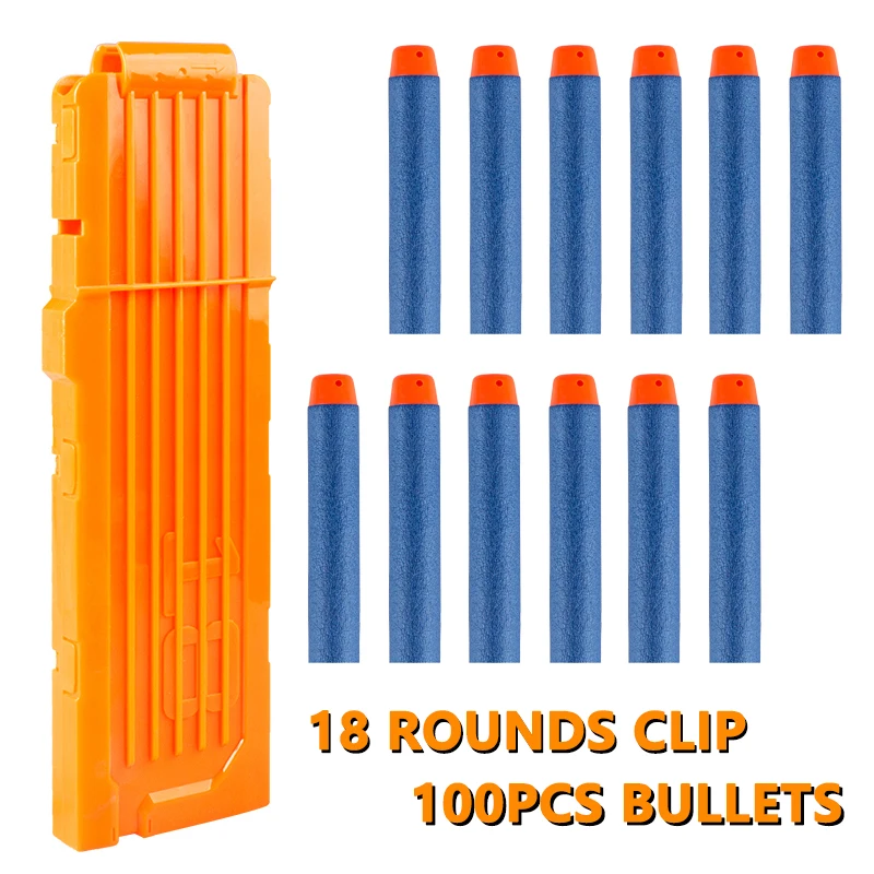 

18-Rounds Reload Clip For Nerf Accessoies 100PCS Pack Refill Darts Bullets For Nerf Toy-Gun Compatible Battle Equipment for Boys