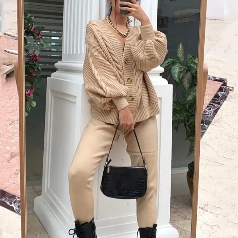 Трикотажные костюмы Pop, Женский однобортный Кардиган с V-образным вырезом, однотонные брюки на шнуровке, комплект из двух предметов, женская ... 
Трикотажные костюмы Pop, Женский однобортный Кардиган с V-образным вырезом, однотонные брюки на шнуровке, комплект из двух предметов, женская ...