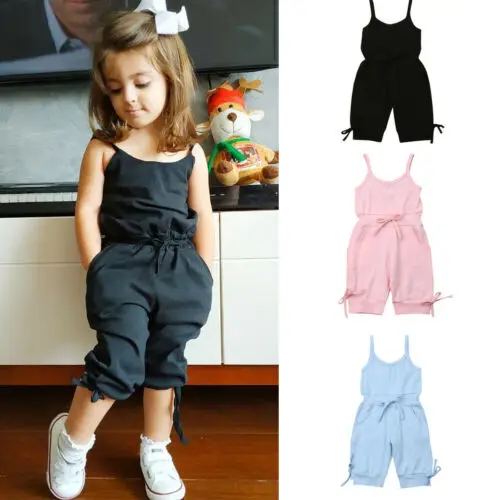 

Children Summer Clothing 1-6Y Toddler Baby Girl Solid Romper Bib Pants Sleeveless Romper Overalls Outfits Cropped Jumpsuits