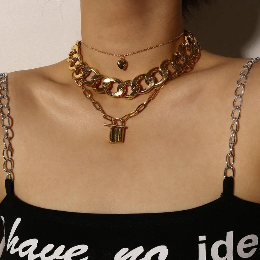 Lacteo 3Pcs/Set Miami Cuban Chunky Thick Chain Choker Necklace for Women Punk Gothic Lock Love Heart Pendant Necklace Jewelry
Lacteo 3Pcs/Set Miami Cuban Chunky Thick Chain Choker Necklace for Women Punk Gothic Lock Love Heart Pendant Necklace Jewelry