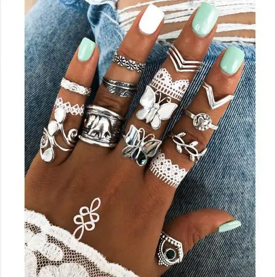 12pcs Vintage Animal Plant Knuckle Rings Set Elephant Butterfly Leaf Flower Letter V Charms Rings Bohemian Finger Jewelry Women
12pcs Vintage Animal Plant Knuckle Rings Set Elephant Butterfly Leaf Flower Letter V Charms Rings Bohemian Finger Jewelry Women