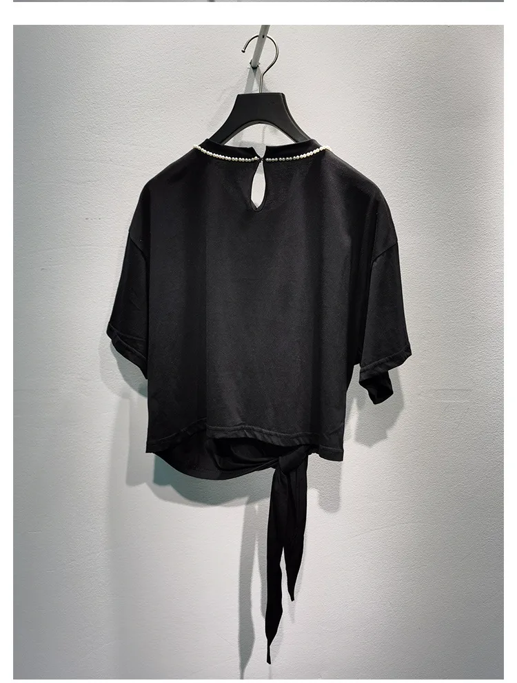 High Quality Spring and Summer New Handmade Pearl Short-sleeved Irregular Knotted Short-sleeved T-shirt Women
High Quality Spring and Summer New Handmade Pearl Short-sleeved Irregular Knotted Short-sleeved T-shirt Women