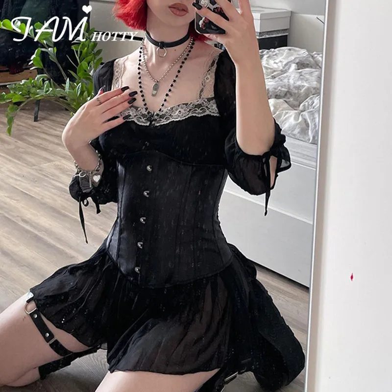 IAMHOTTY готическое темное академическое кружевное шифоновое платье для вечерние ринки праздничное кавайное короткое платье с длинным рукаво...
IAMHOTTY готическое темное академическое кружевное шифоновое платье для вечерние ринки праздничное кавайное короткое платье с длинным рукаво...