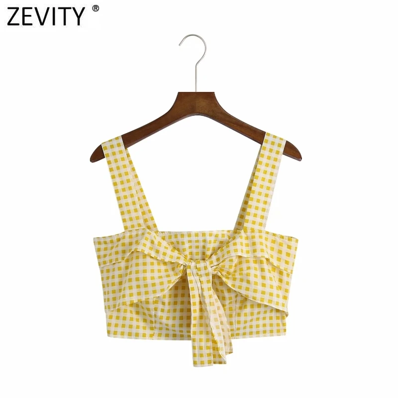 Zevity French Style Women Sweet Bow tied Plaid Print Yellow Short Smock Blouse Female Chic Sling Shirt Chic Blusas Tops LS9160
Zevity French Style Women Sweet Bow tied Plaid Print Yellow Short Smock Blouse Female Chic Sling Shirt Chic Blusas Tops LS9160