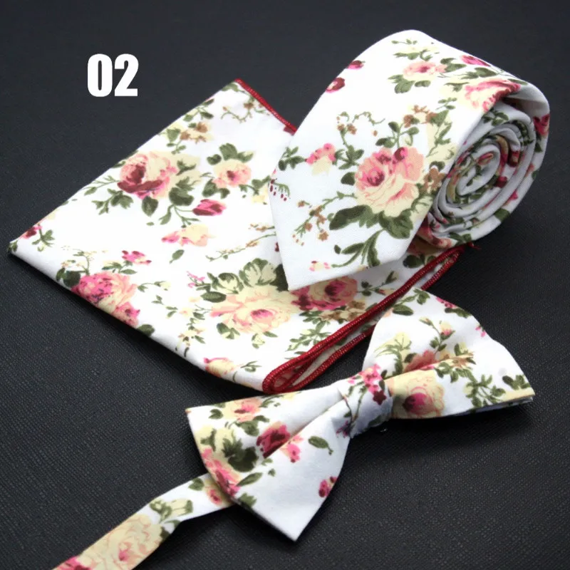 

Ricnais 6cm Slim Cotton Tie Pocket Square Bowtie Set Black Bule Floral Handkerchief Necktie For Men Business Skinny Tie Gift