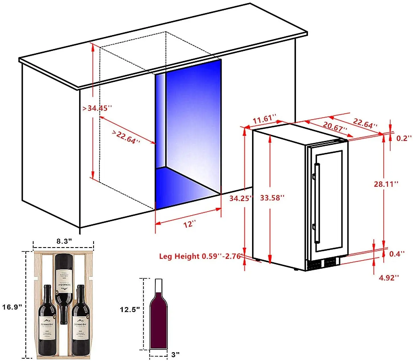 MOOSOO 12'' Wine Cooler 18 Bottles Built-in or Freestanding Compressor Wine Refrigerator No Fog Tempered Glass Door Wine Fridge
MOOSOO 12'' Wine Cooler 18 Bottles Built-in or Freestanding Compressor Wine Refrigerator No Fog Tempered Glass Door Wine Fridge