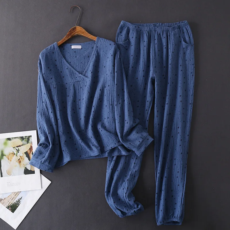 Japanese Style Spring and Autumn Women's 100% Cotton Crepe Long-sleeved Trousers Pajamas Comfortable Home Wear Pajama Set Women
Japanese Style Spring and Autumn Women's 100% Cotton Crepe Long-sleeved Trousers Pajamas Comfortable Home Wear Pajama Set Women