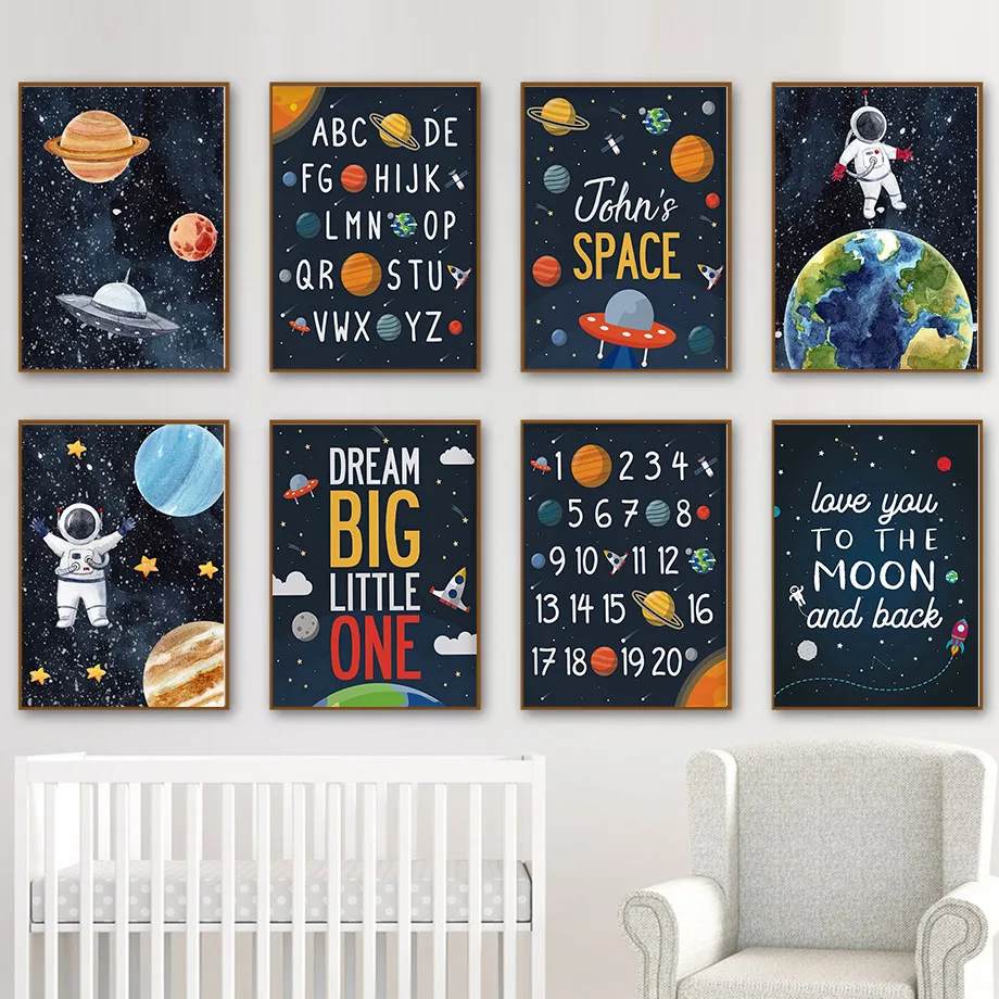 

Space Planet Astronaut Number Alphabet Customiz Wall Art Canvas Painting Nordic Posters And Prints Wall Pictures Kids Room Decor