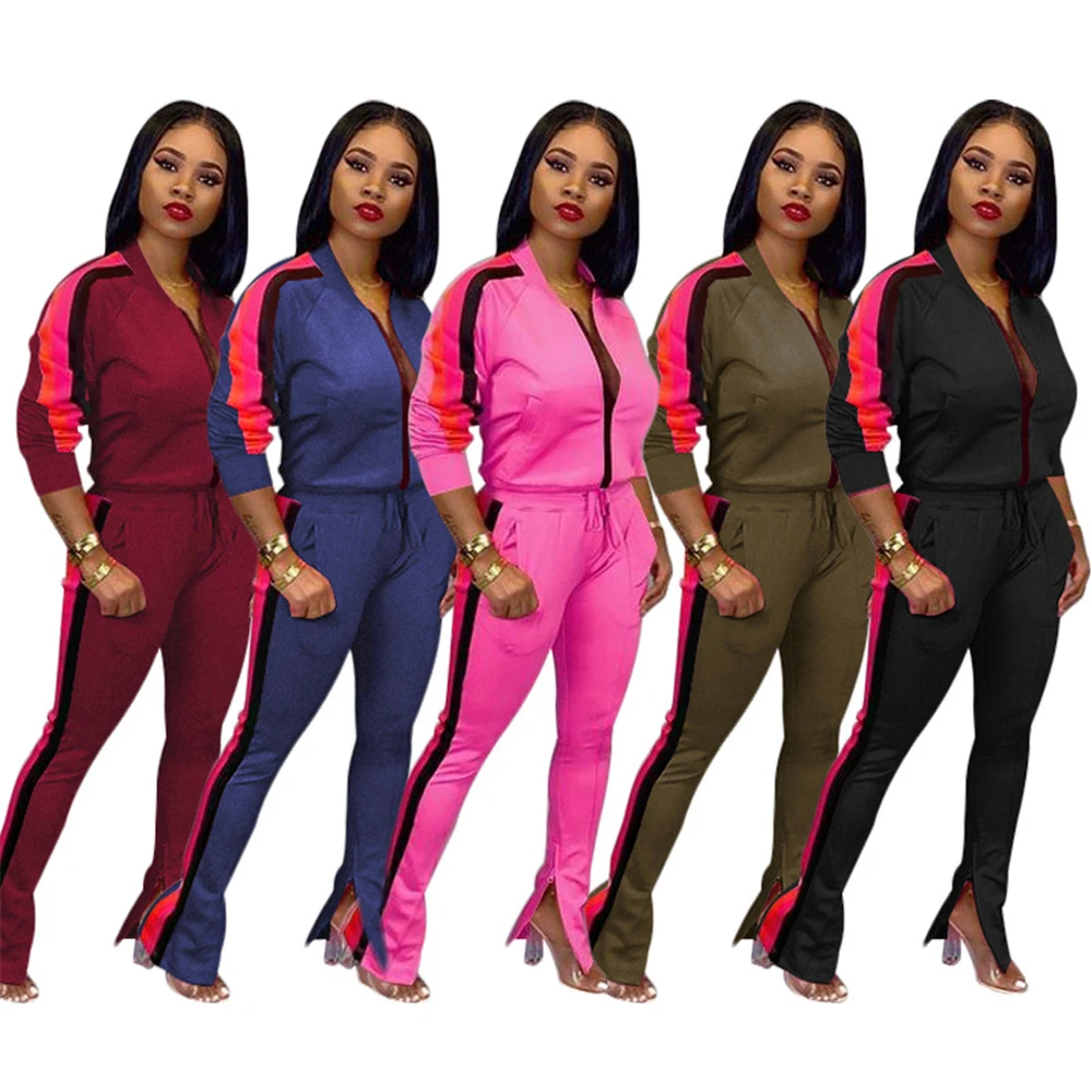 Jackets 2 Piece Set Women Clothes Autumn Winter Top And Flare Split Pants Two Piece Vocation Outfit Matching Sets