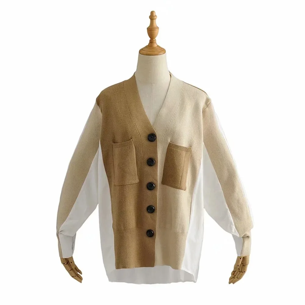 2020 V-Neck Knitted Splicing Jacket Women Fashion Slim Long Sleeve Pocket Jacket Casual Loose Female Outerwear Chic Tops
2020 V-Neck Knitted Splicing Jacket Women Fashion Slim Long Sleeve Pocket Jacket Casual Loose Female Outerwear Chic Tops