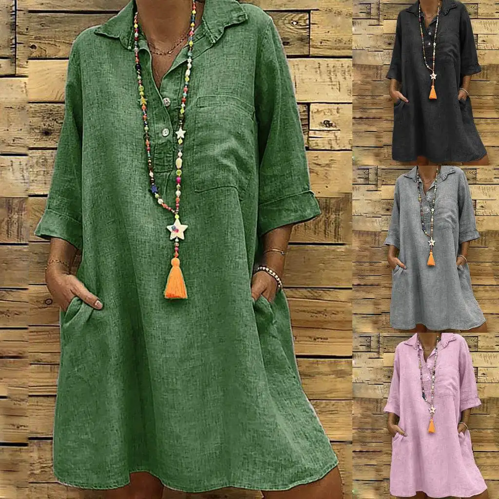 2021 Fashion Long Gown Women's Large Size Solid Color Cotton and Linen Collar Loose Shirt Dress
2021 Fashion Long Gown Women's Large Size Solid Color Cotton and Linen Collar Loose Shirt Dress