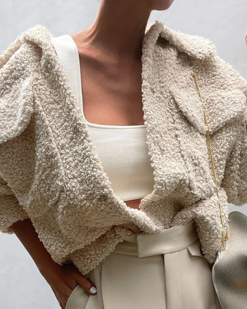 Autumn Women's Cardigan Coat Fashion New Spring and Autumn Beige Plush Pocket Casual Coats Leisure Ladies Wear
Autumn Women's Cardigan Coat Fashion New Spring and Autumn Beige Plush Pocket Casual Coats Leisure Ladies Wear