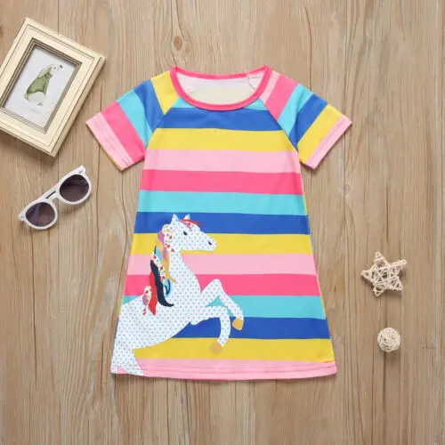 Baby Girl Short Sleeve Casual Dresses Cute Horse Rainbow Princess Dresses 
Baby Girl Short Sleeve Casual Dresses Cute Horse Rainbow Princess Dresses