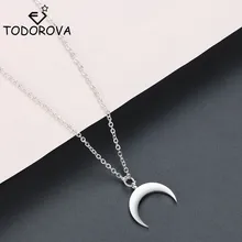 Todorova Stainless Steel Curved Crescent Moon Pendant Necklace OX Double Horn Necklaces for Women Delicate Kolye Jewelry