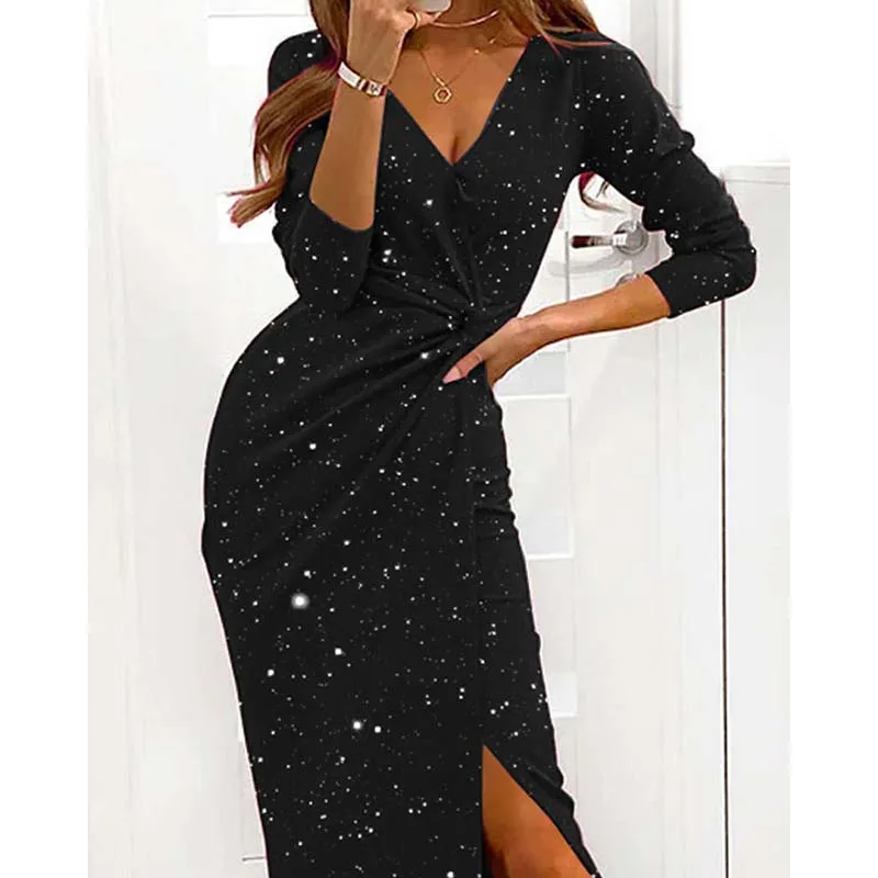 Sequin Split Women's Dress Long Sleeve V-Neck Party Dresses for Women 2021 Spring Autumn Mid-Calf Bodycon Female Dress Woman New
Sequin Split Women's Dress Long Sleeve V-Neck Party Dresses for Women 2021 Spring Autumn Mid-Calf Bodycon Female Dress Woman New