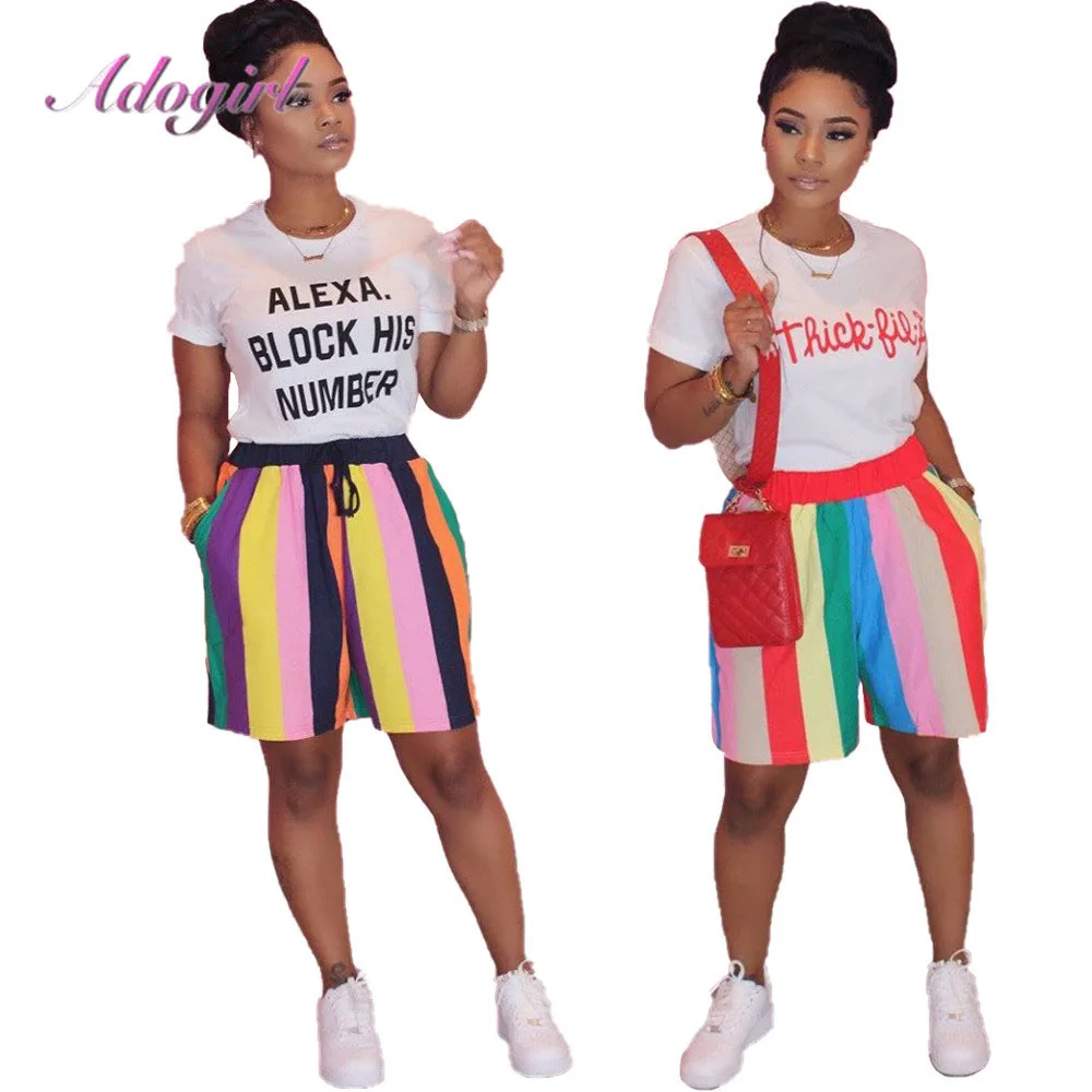 Adogirl 2020 Fashion Casual Loose Women Sets Summer Short Sleeve Letter T-shirt + Rainbow Striped Shorts Outfit Clothing Set
Adogirl 2020 Fashion Casual Loose Women Sets Summer Short Sleeve Letter T-shirt + Rainbow Striped Shorts Outfit Clothing Set