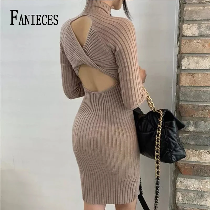 FANIECES Solid Elegant Elastic Mini knitted Dress Autumn Women Long Sleeve Turtleneck Sexy Backless Hollow Out Bodycon Vestidos
FANIECES Solid Elegant Elastic Mini knitted Dress Autumn Women Long Sleeve Turtleneck Sexy Backless Hollow Out Bodycon Vestidos