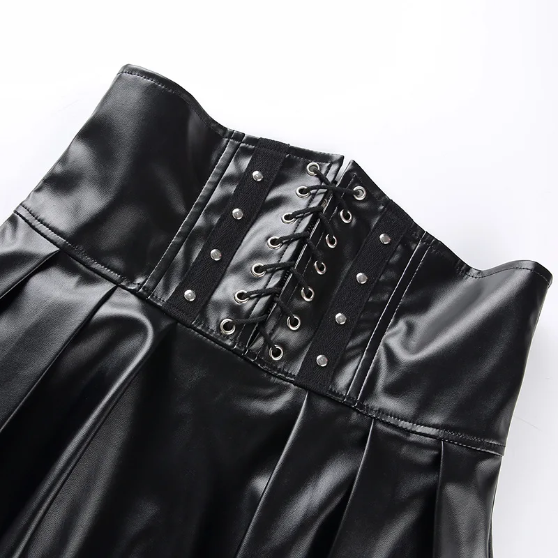 High Waist Lace up Goth Skirt Black A Line Pleated Leather Mini Mujer Faldas Cortas Diablo Series Harajuku Corset Lolita Skirts
High Waist Lace up Goth Skirt Black A Line Pleated Leather Mini Mujer Faldas Cortas Diablo Series Harajuku Corset Lolita Skirts