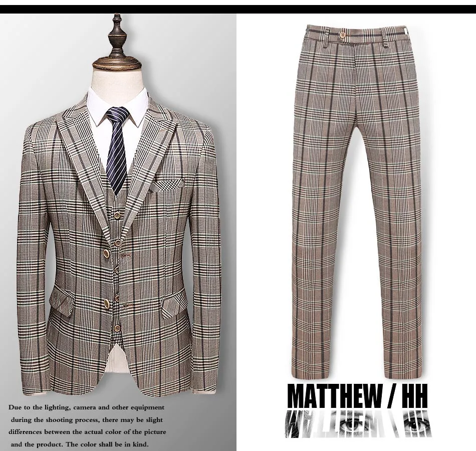 Men's business suit suit men's Plaid suit and pants business fashion party suit A074
Men's business suit suit men's Plaid suit and pants business fashion party suit A074