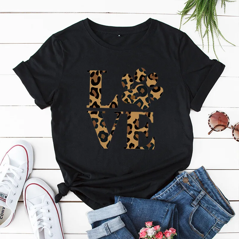 Cartoon Leopard Love Print Women T-shirt Summer 100% Cotton Short Sleeve Tee Shirt Casual Harajuku Funny Cute Paw Tshirt Female
Cartoon Leopard Love Print Women T-shirt Summer 100% Cotton Short Sleeve Tee Shirt Casual Harajuku Funny Cute Paw Tshirt Female