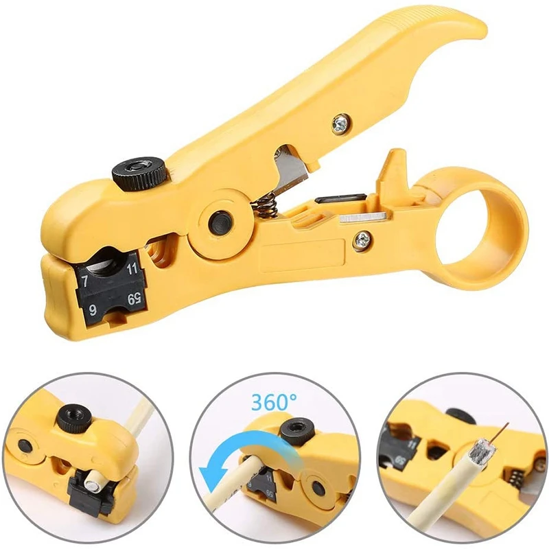 Multifunctional Coax Cable RG11 RG6 Compression Connector Tool for F BNC RCA,RG6,Universal Cable Wire Coax Stripper Tool
Multifunctional Coax Cable RG11 RG6 Compression Connector Tool for F BNC RCA,RG6,Universal Cable Wire Coax Stripper Tool