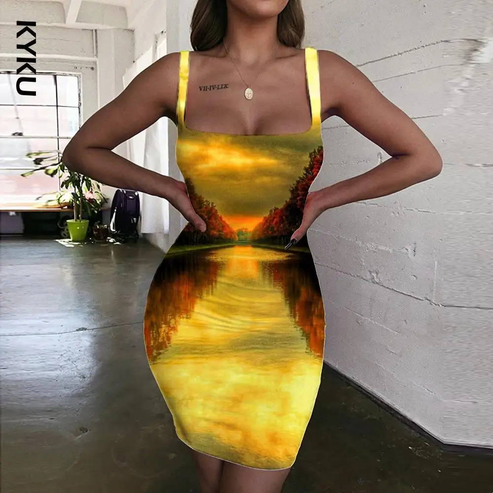 KYKU Landscape Dresses Women River 3d Print Tree Sundress Harajuku Vestido Sexy Womens Clothing Summer Short Korean Style
KYKU Landscape Dresses Women River 3d Print Tree Sundress Harajuku Vestido Sexy Womens Clothing Summer Short Korean Style