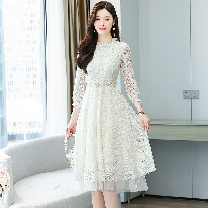 New Lace Long Sleeve Dress O Neck Chiffon A Line Women Casual Autumn Dress Vintage Midi Vestidos Fashion Loose Maxi Dresses
New Lace Long Sleeve Dress O Neck Chiffon A Line Women Casual Autumn Dress Vintage Midi Vestidos Fashion Loose Maxi Dresses