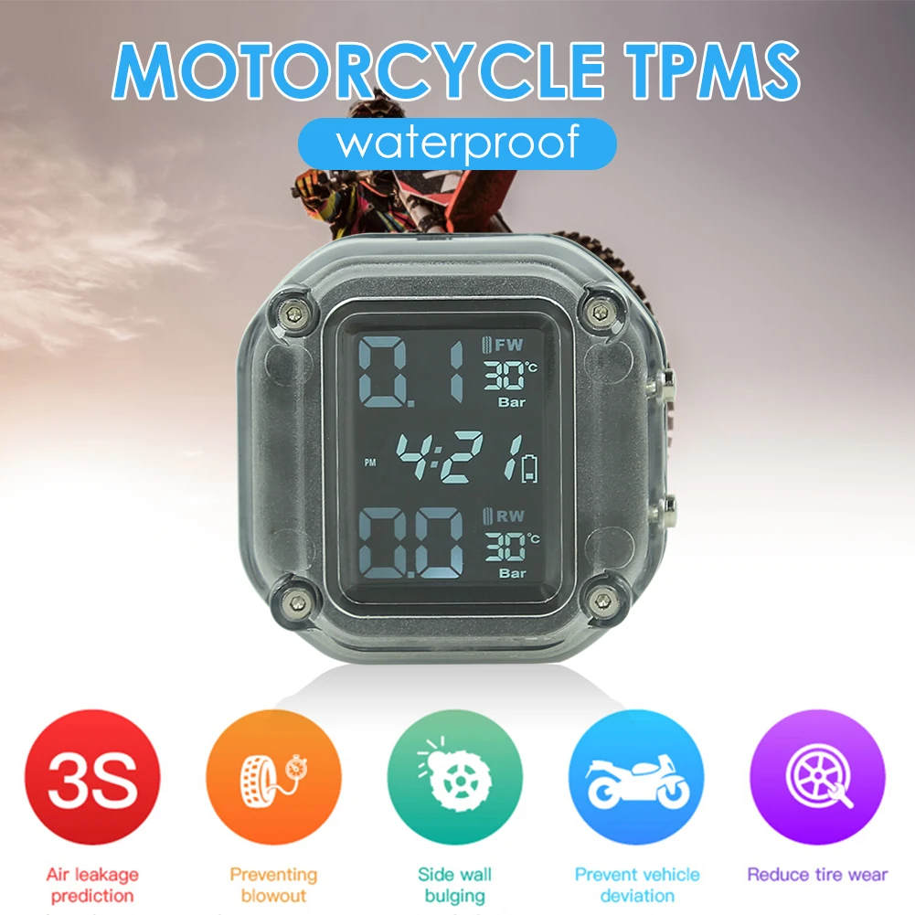 VODOOL Waterproof Motorcycle TPMS Tire Pressure Monitoring System LCD Digital Tyre Pressure Time Display With 2 External Sensors
VODOOL Waterproof Motorcycle TPMS Tire Pressure Monitoring System LCD Digital Tyre Pressure Time Display With 2 External Sensors
