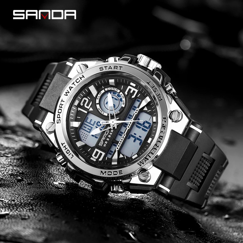 Часы наручные SANDA мужские электронные в стиле G-Shock спортивные водонепроницаемые