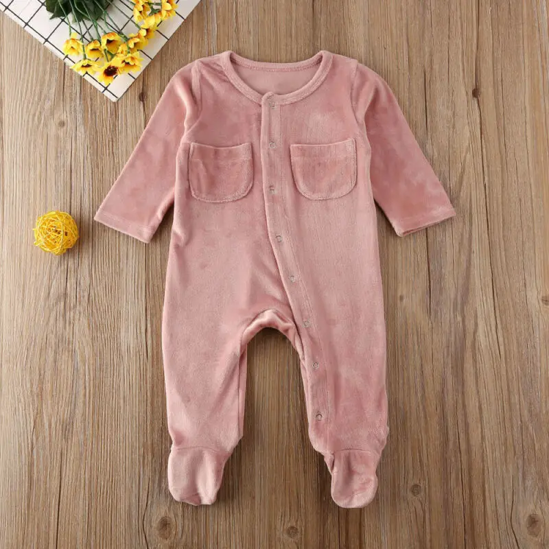 Newborn Infant Baby Girl Boy Romper Clothes Velvet Solid Long Sleeve Single Breasted Jumpsuit Outfits | Мать и ребенок