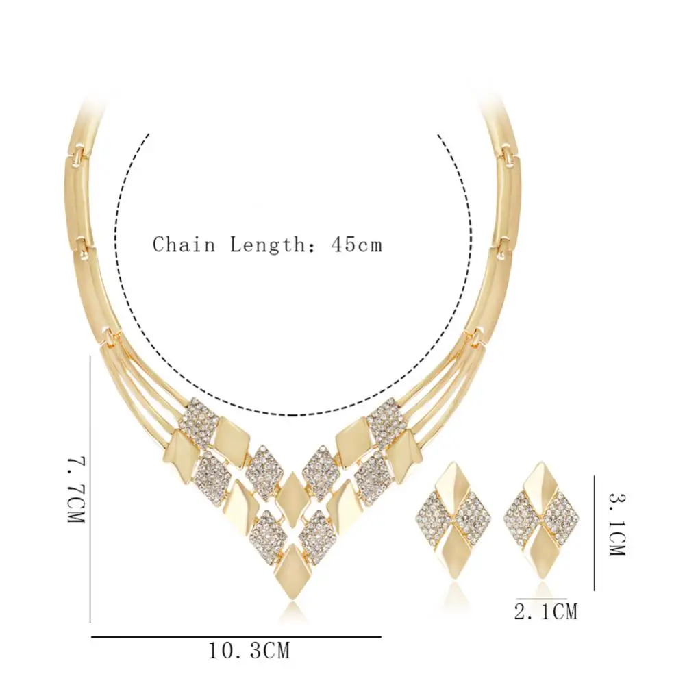 80% Hot Sale Women KC Gold Plated Rhombus Shape Necklace Earrings Rhinestones Jewelry Set 
80% Hot Sale Women KC Gold Plated Rhombus Shape Necklace Earrings Rhinestones Jewelry Set