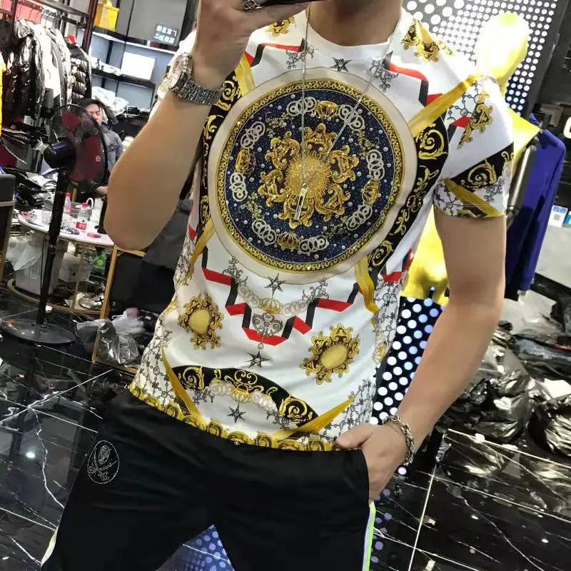 European Station 2021 Summer New Ice Silk Hot Diamond Slim Short-Sleeved T-Shirt Tide Brand Personality Fashion Men'S Trend Half
European Station 2021 Summer New Ice Silk Hot Diamond Slim Short-Sleeved T-Shirt Tide Brand Personality Fashion Men'S Trend Half