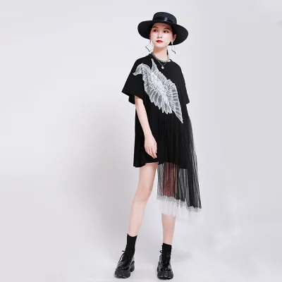 Punk Women's Clothing 2020 Summer New Trendy Fashion Temperament Collage Angel Wings Mid-length Loose Stitching Mesh Dress
Punk Women's Clothing 2020 Summer New Trendy Fashion Temperament Collage Angel Wings Mid-length Loose Stitching Mesh Dress