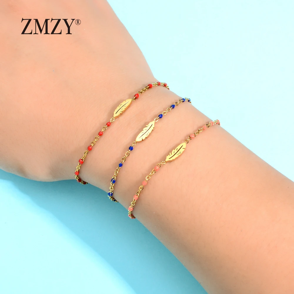 

ZMZY Boho Gold Color Link Chain Stainless Steel Bracelets for Women Bracelet Jewelry Tiny Feather Charm Bracelet Femme Pulseira