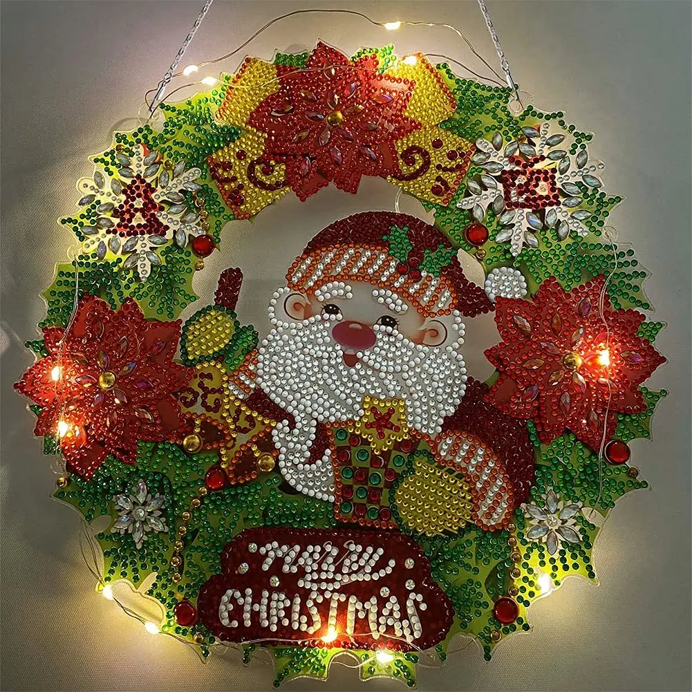 Hanging 5D DIY Diamond Painting Christmas Wreath Set with LED Light Diamond Painting Picture with Hanging Chain Decorative Light
Hanging 5D DIY Diamond Painting Christmas Wreath Set with LED Light Diamond Painting Picture with Hanging Chain Decorative Light