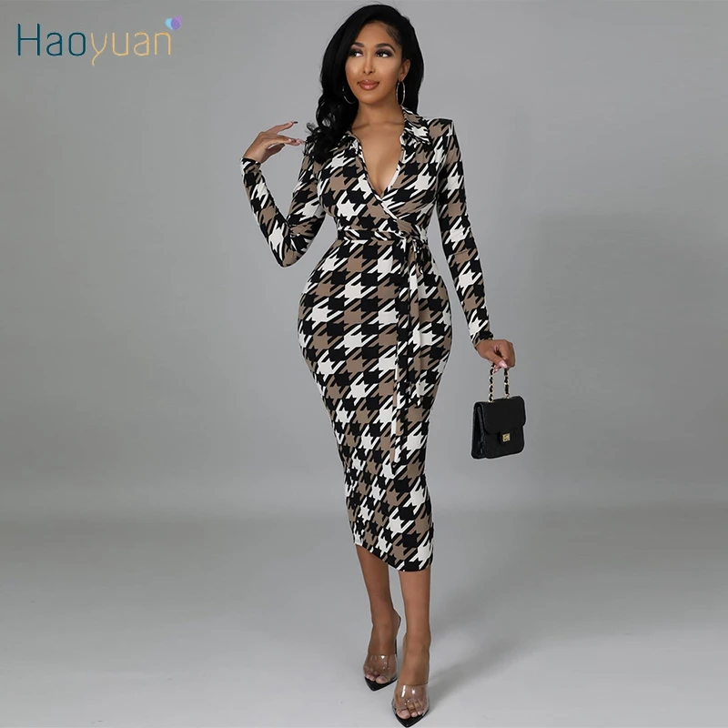 HAOYUAN Houndstooth Sexy Long Sleeve Dress Birthday Party Outfits Back Split Y2k Clothes Clubwear V Neck Bodycon Midi Dresses
HAOYUAN Houndstooth Sexy Long Sleeve Dress Birthday Party Outfits Back Split Y2k Clothes Clubwear V Neck Bodycon Midi Dresses