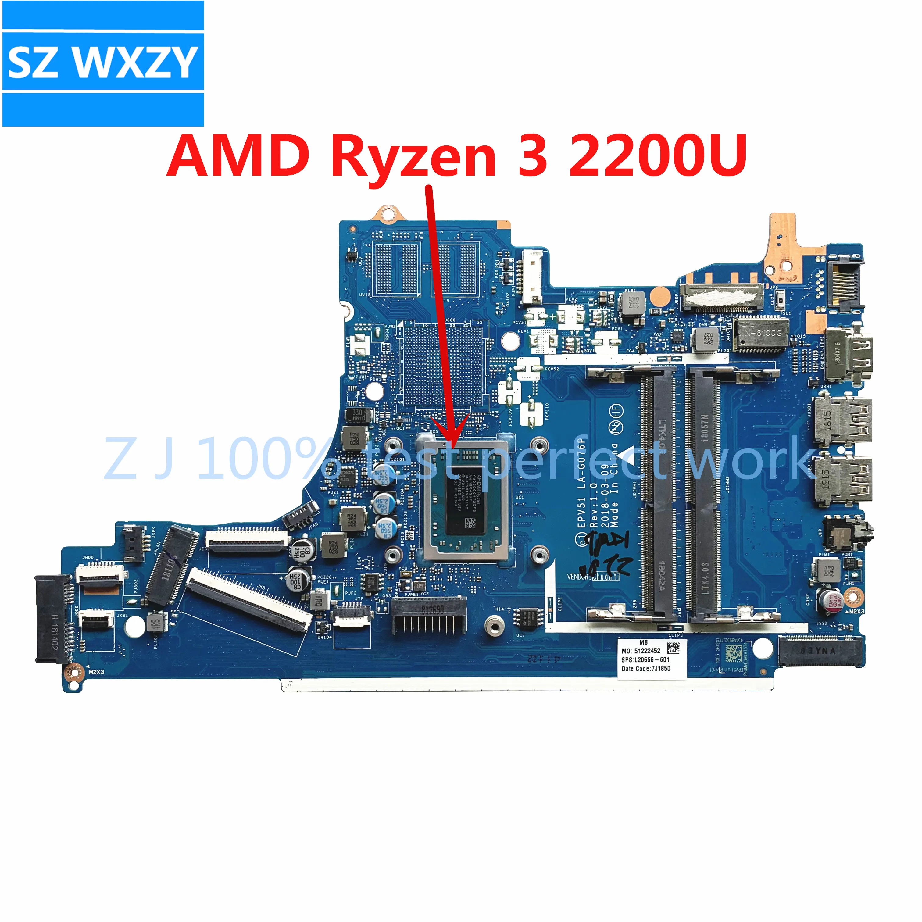 Оригинальная материнская плата для ноутбука Hp 15 дБ с процессором Ryzen 3 2200U L20666-601