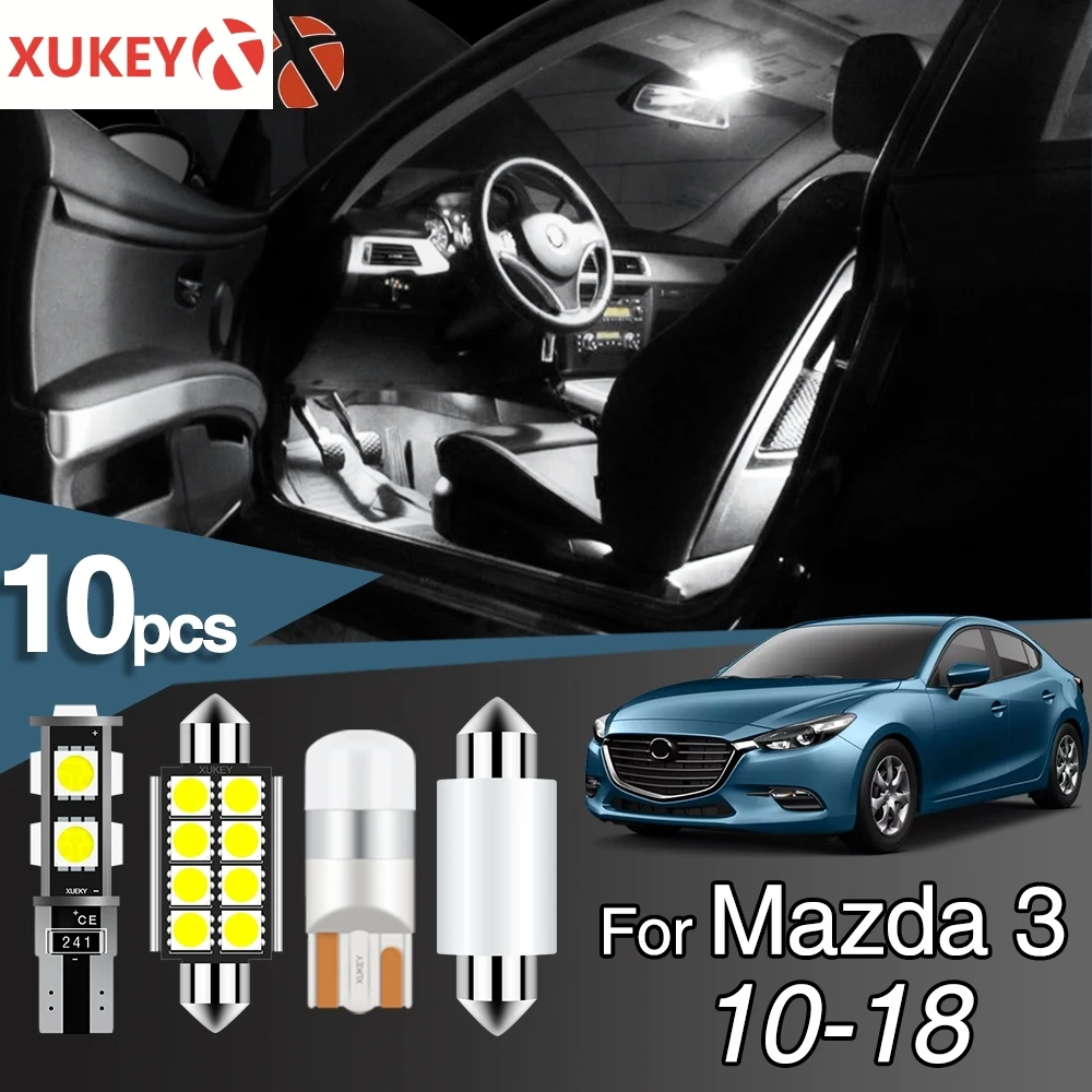 Фото Xukey 10x светодиодные лампы для освещения салона автомобиля комплект Mazda 3 BL BM BN 10 18