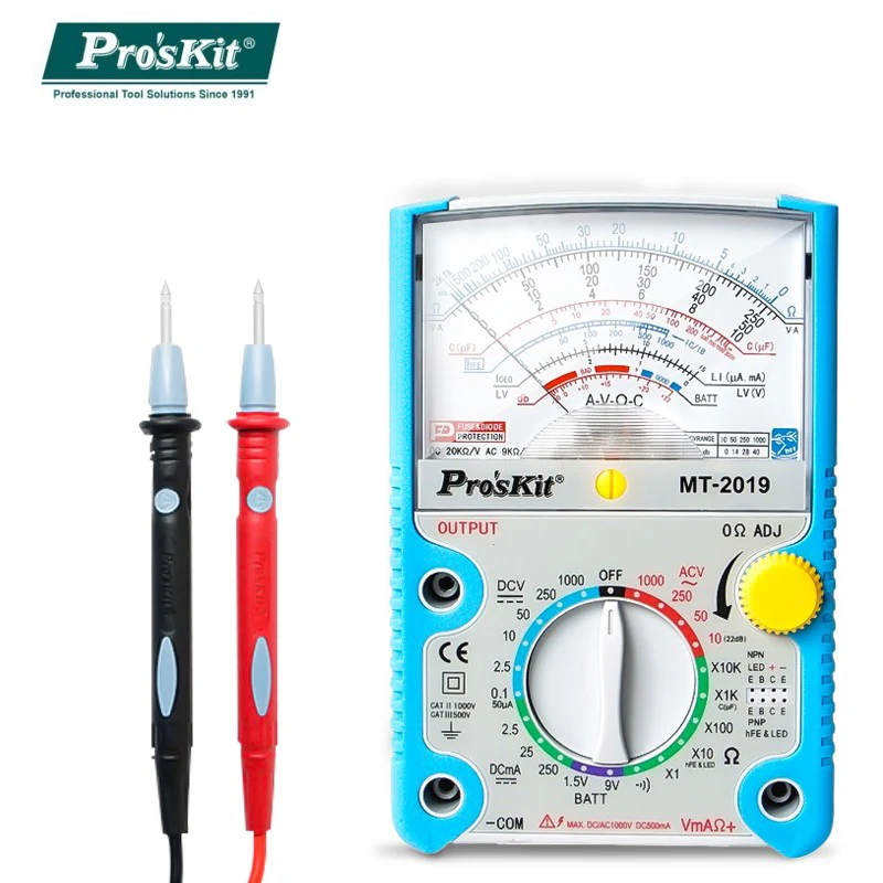 Pro'sKit MT-2019 Analog Multimeter Protective Multifunctional Safety Standard Professional Ohm Test Meter Pointer Tester
Pro'sKit MT-2019 Analog Multimeter Protective Multifunctional Safety Standard Professional Ohm Test Meter Pointer Tester