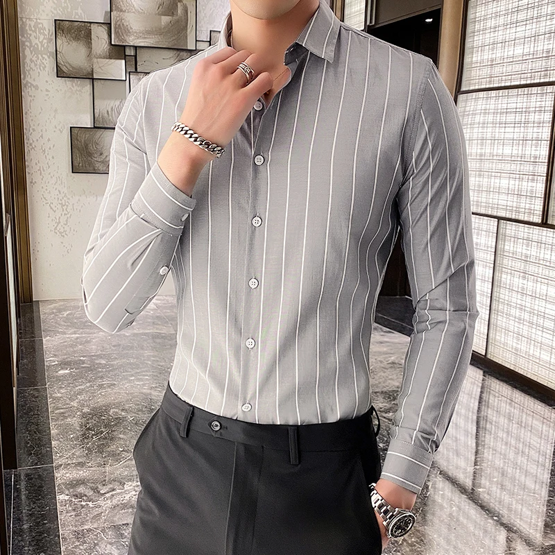 2021 Korea Style Handsome Fashion Mens Shirts Button Down Slim Fit Long Sleeve Striped Shirts Asain Size Shirts for Men
2021 Korea Style Handsome Fashion Mens Shirts Button Down Slim Fit Long Sleeve Striped Shirts Asain Size Shirts for Men