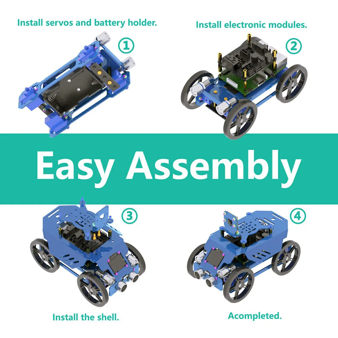 Four-wheel Robot Car Kit for Pi4/3 Model B+/B OpenCV Target Tracking Real-Time Video Transmission (No Development Board)
Four-wheel Robot Car Kit for Pi4/3 Model B+/B OpenCV Target Tracking Real-Time Video Transmission (No Development Board)