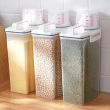 Plastic Kitchen Storage Measuring Cup Container 2Kg Sealed Bottles Rice Jar Cereals Snacks Flour Cat Dog Food Washing Powder Box