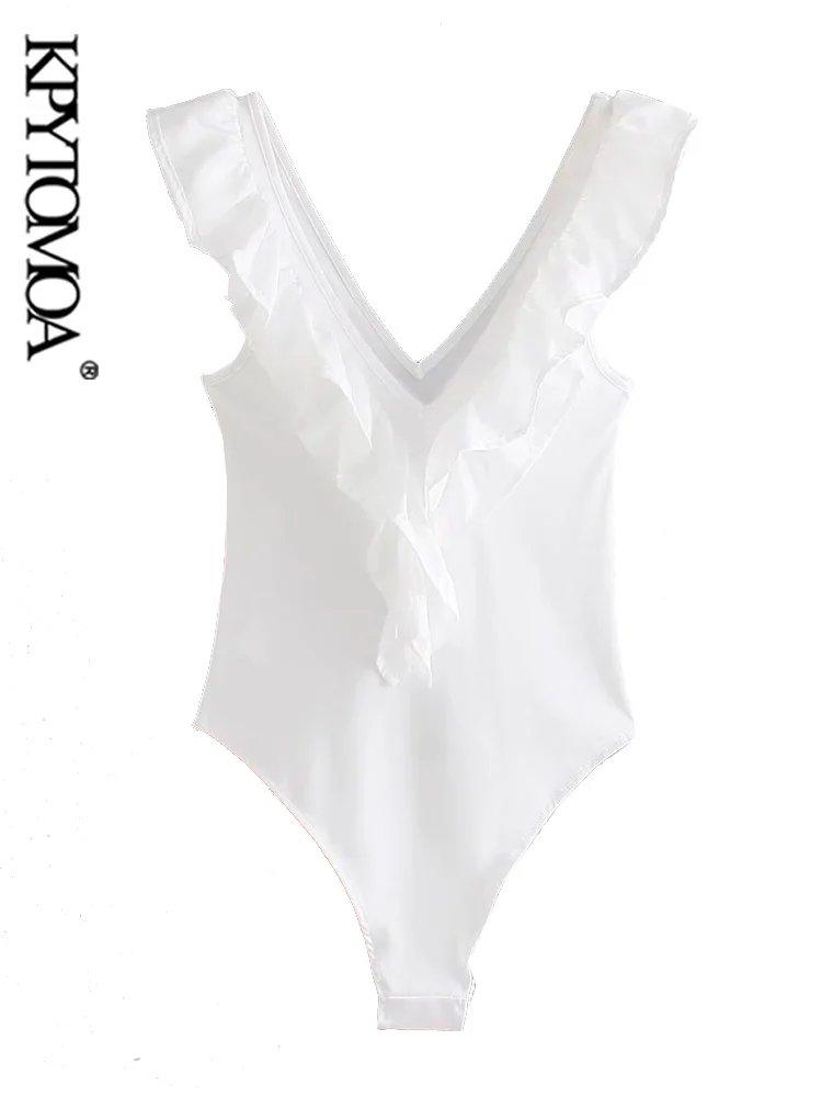 KPYTOMOA Women Sexy Fashion Ruffled Fitted White Bodysuits Vintage Deep V Neck Sleeveless Female Playsuits Mujer
KPYTOMOA Women Sexy Fashion Ruffled Fitted White Bodysuits Vintage Deep V Neck Sleeveless Female Playsuits Mujer