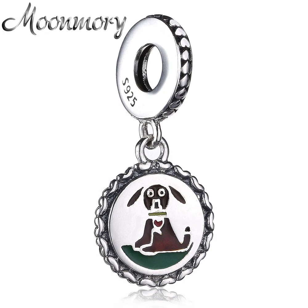 

Moonmory Lovely Dog Dangle 925 Sterling Silver Pendant Heritage Charm With Enamel Fit Brand Bracelet Silver Bead DIY Jewelry