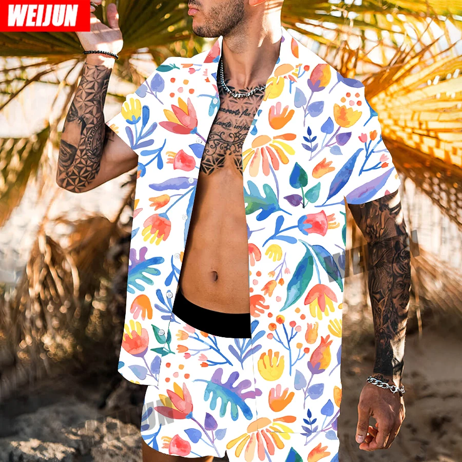 2021 Summer Men's Suit Fashion Hawaiian Flower Printed Short Sleeve Shirt Beach Shorts 2-piece Casual Streetwear
2021 Summer Men's Suit Fashion Hawaiian Flower Printed Short Sleeve Shirt Beach Shorts 2-piece Casual Streetwear