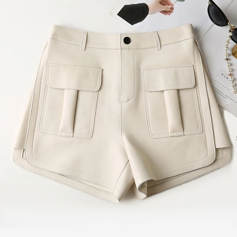 Korean style Women High quality Genuine Autumn high-rise leather wide-leg shorts C747
Korean style Women High quality Genuine Autumn high-rise leather wide-leg shorts C747