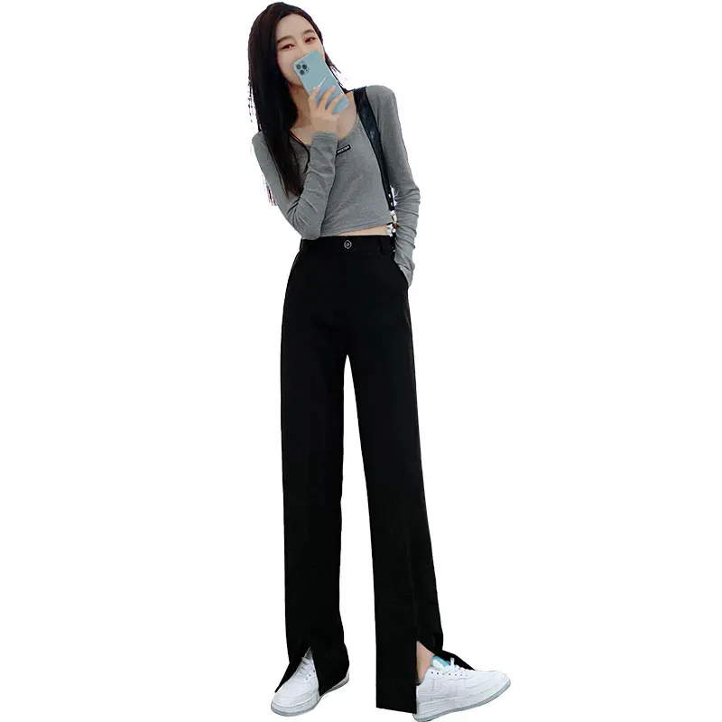 High Waist Black Slit Wide Leg Women's Summer Thin Draping Mop Spring and Autumn Loose Straight Fork Suit Pants
High Waist Black Slit Wide Leg Women's Summer Thin Draping Mop Spring and Autumn Loose Straight Fork Suit Pants